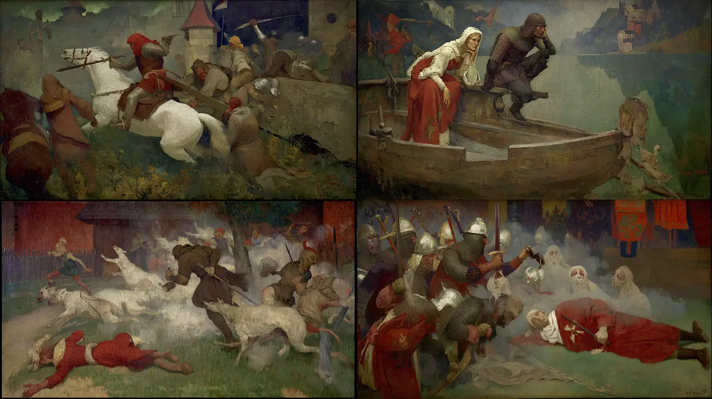 Mood-driven historical narrative with dynamic movement and thematic depth - Midjourney sref style