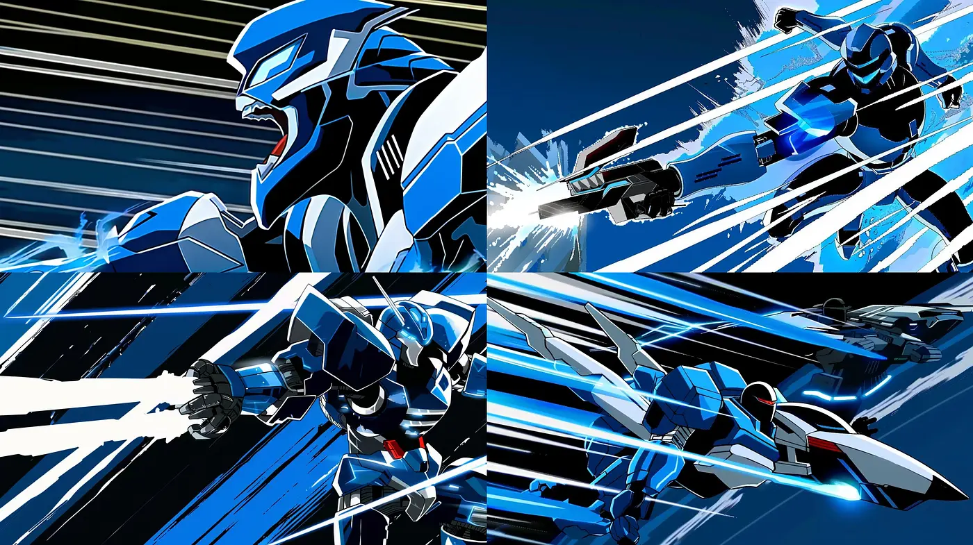 Dynamic Futurism in Blue: An Exploration of Motion and Technology in Stylized Digital Art - Midjourney sref style