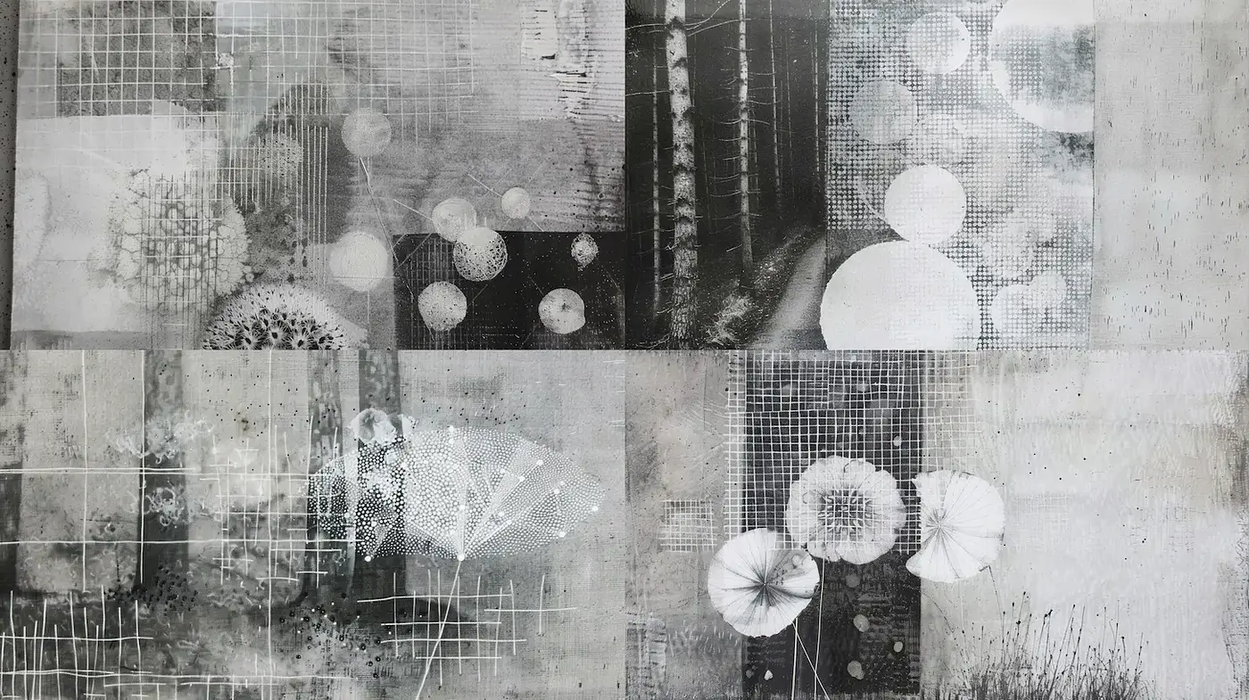 Monochromatic exploration of organic forms and textures - Midjourney sref style