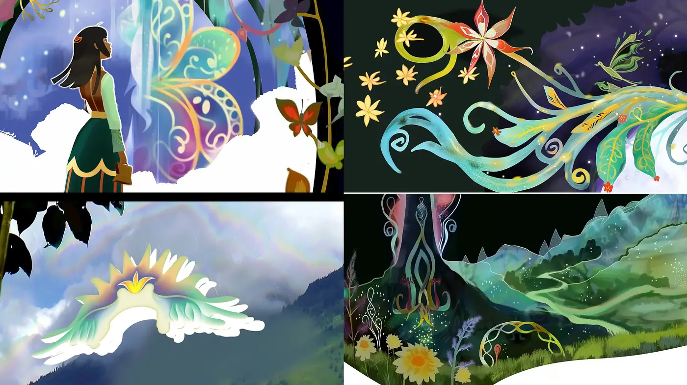 Enchanted Flourishes and Nature's Whimsy: A Fantastical Stylized Imagery Collection - Midjourney sref style