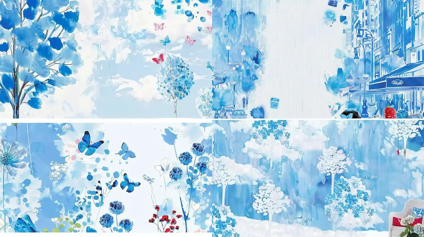 Whimsical Blue Landscapes with a Floral Theme - Midjourney sref style