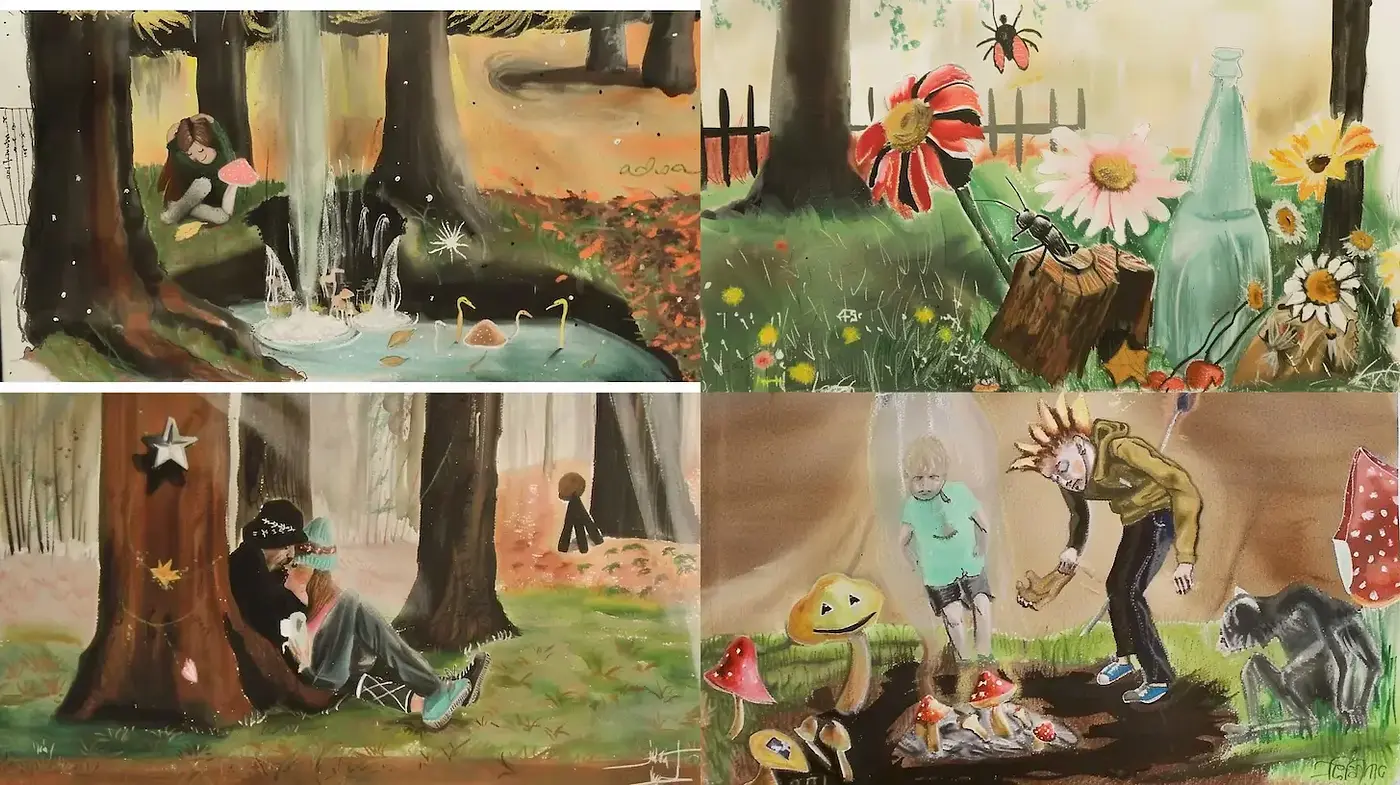 Whimsical Nature Scenes with Playful Undertones - Midjourney sref style