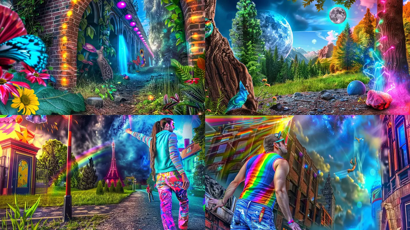 Surreal Luminescent Dreamscape: A Vivid Fusion of Fantasy and Reality - Midjourney sref style