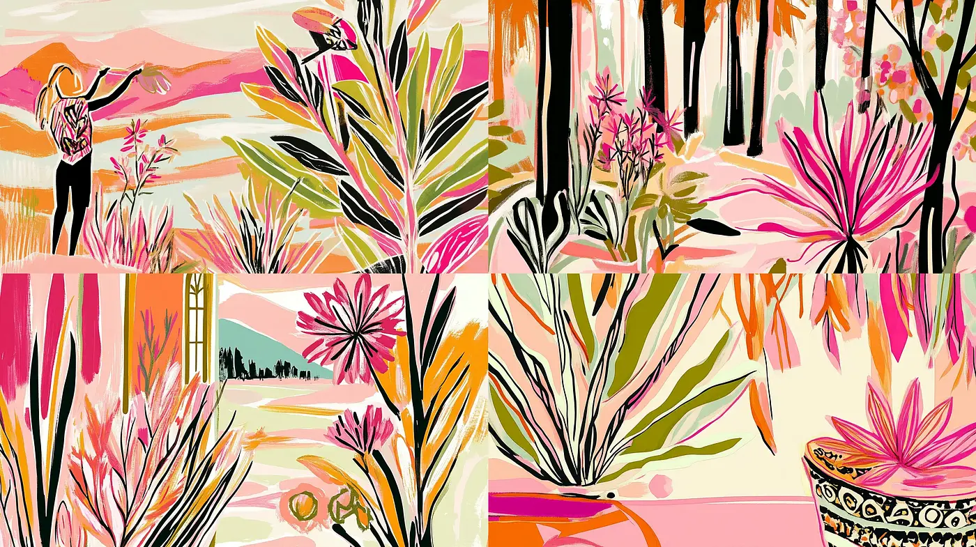 Contemporary Botanical Tapestry: A Fusion of Organic Forms and Modern Abstraction - Midjourney sref style