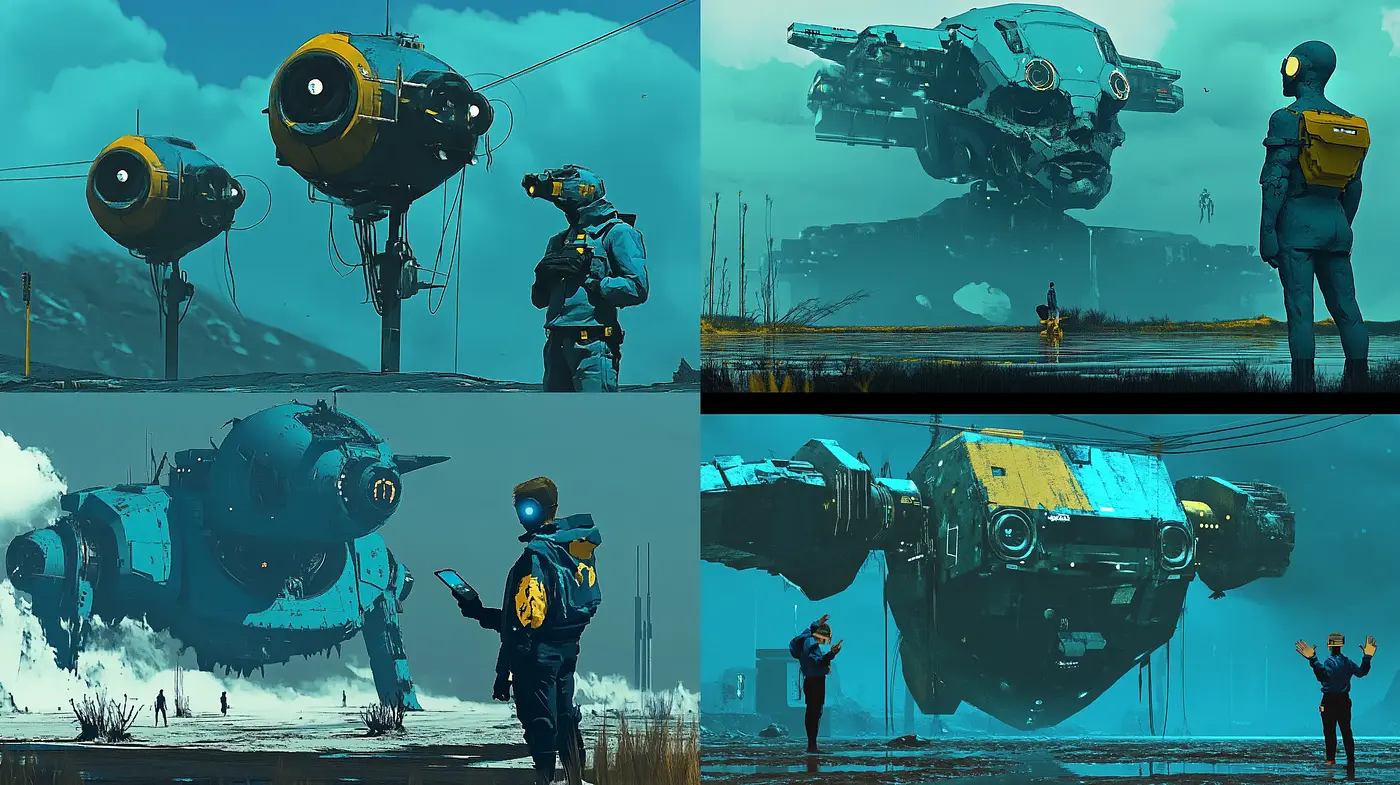 Futuristic Exploration in Saturated Blue-Tones - Midjourney sref style