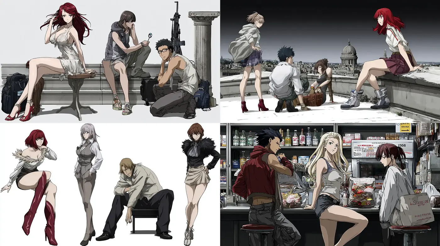 Dynamic and Stylish Characters in Urban Settings with Anime Influences - Midjourney sref style