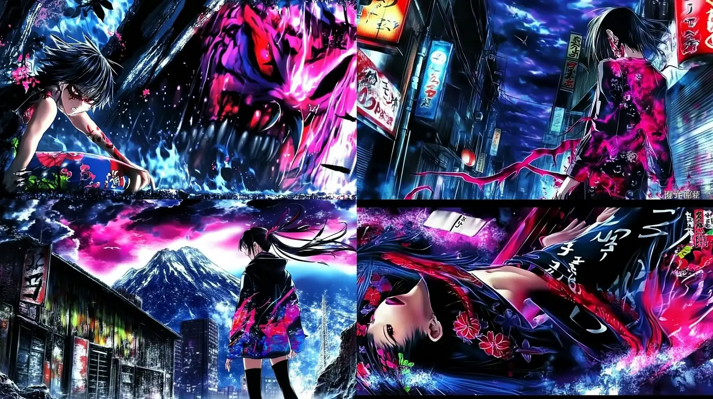 Vibrant Neon-Infused Anime-Inspired Urban Dreamscape - Midjourney sref style