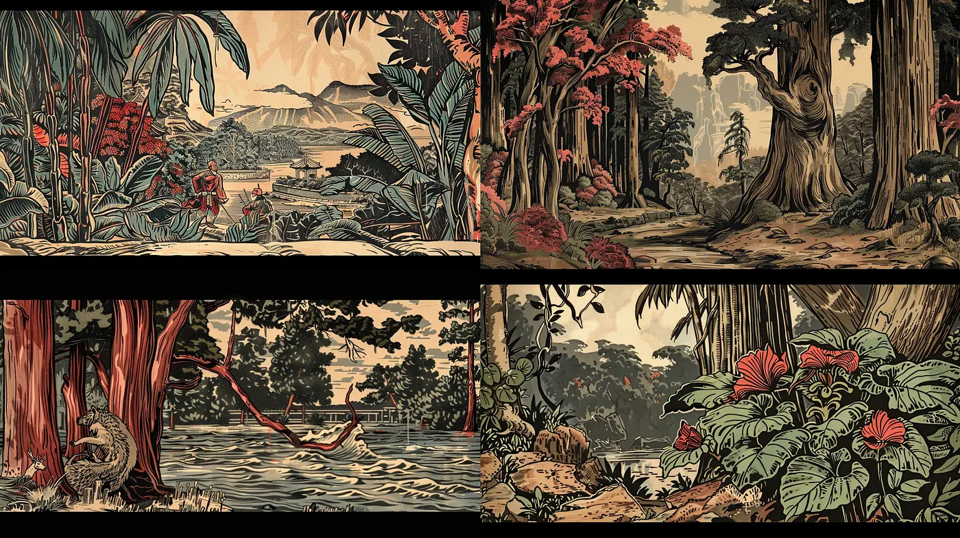 Ethereal Wilderness: A Tranquil Fusion of Earthy Tones and Subdued Illustrative Techniques - Midjourney sref style