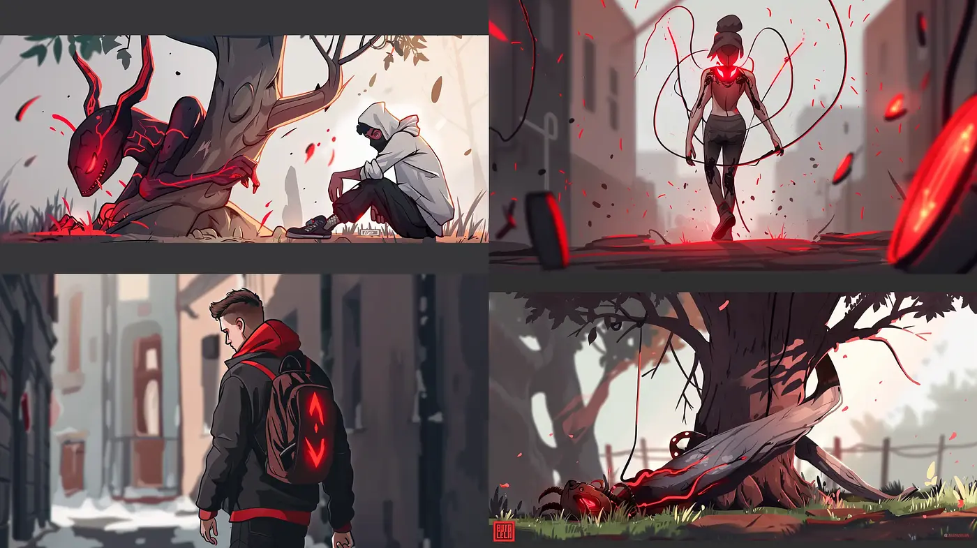 Contemporary Graphic Novel Illustration with a Dark and Dynamic Ambience - Midjourney sref style