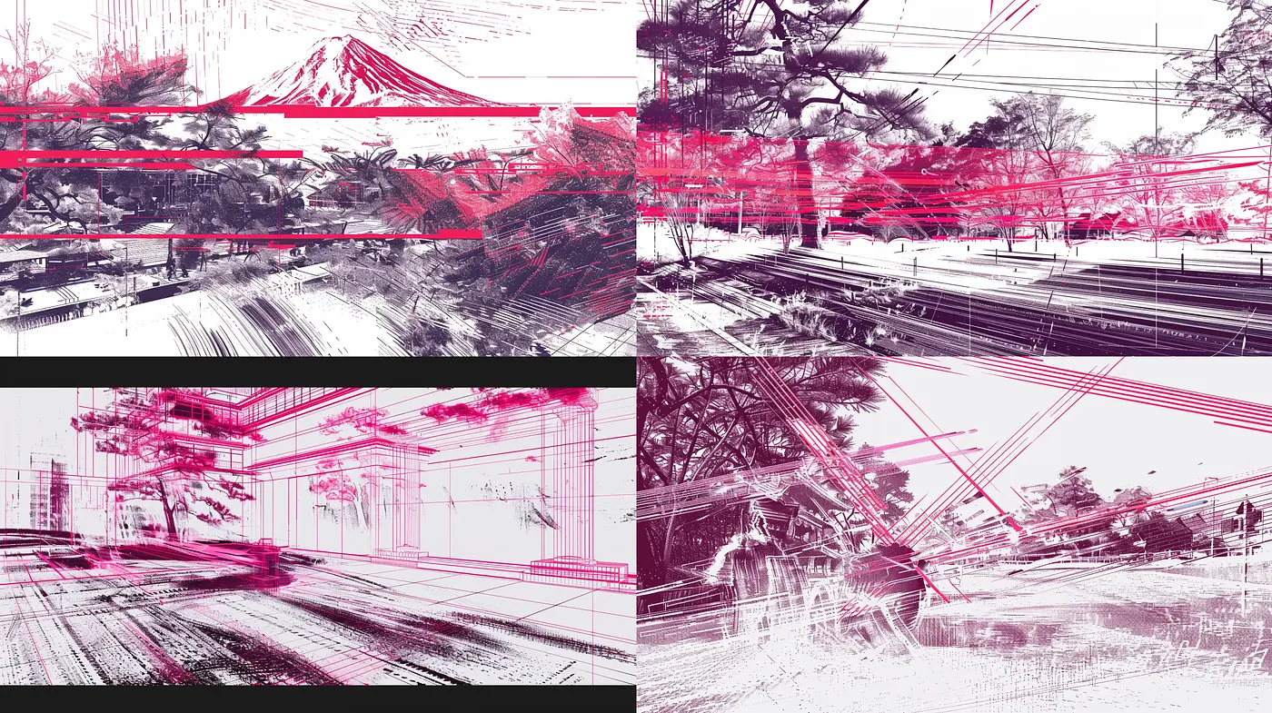 Monochrome Dynamism with Crimson Accents - Midjourney sref style