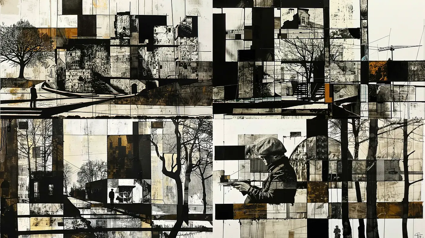 Abstract Geometric Narratives in Monochrome and Gold - Midjourney sref style