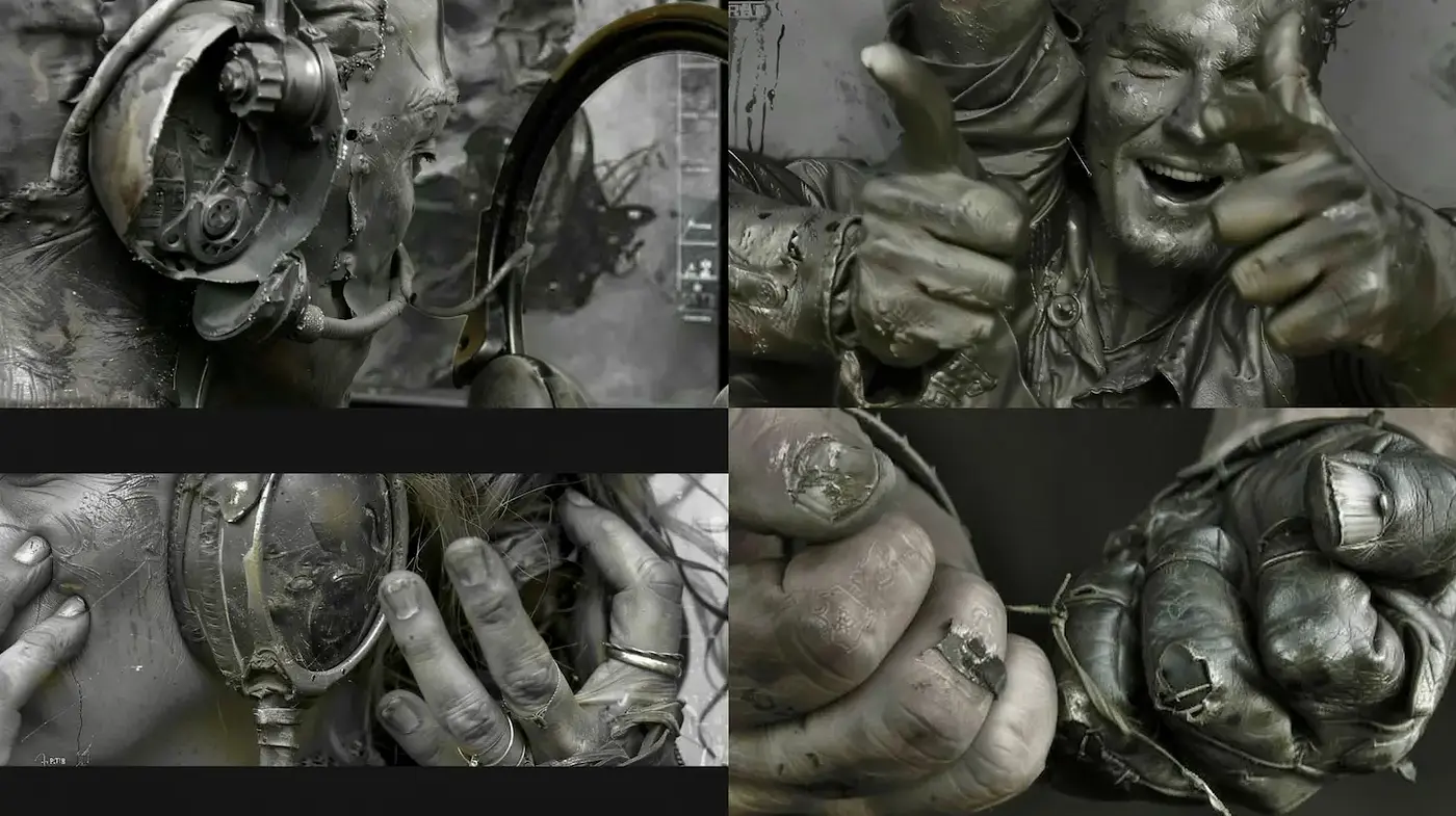 Intricate, industrial surrealism with an emphasis on texture and emotion - Midjourney sref style
