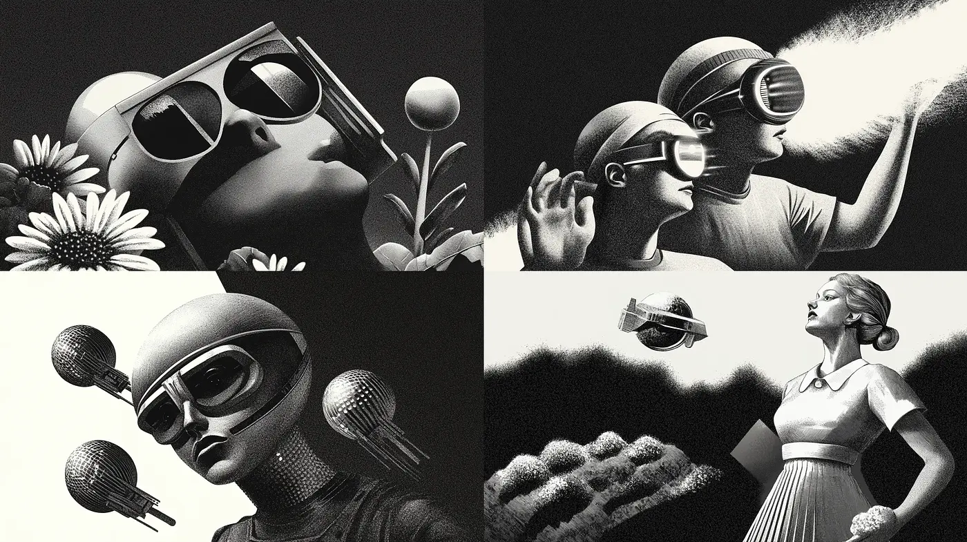 Monochromatic Retro-Futurism with Aviator Aesthetics - Midjourney sref style