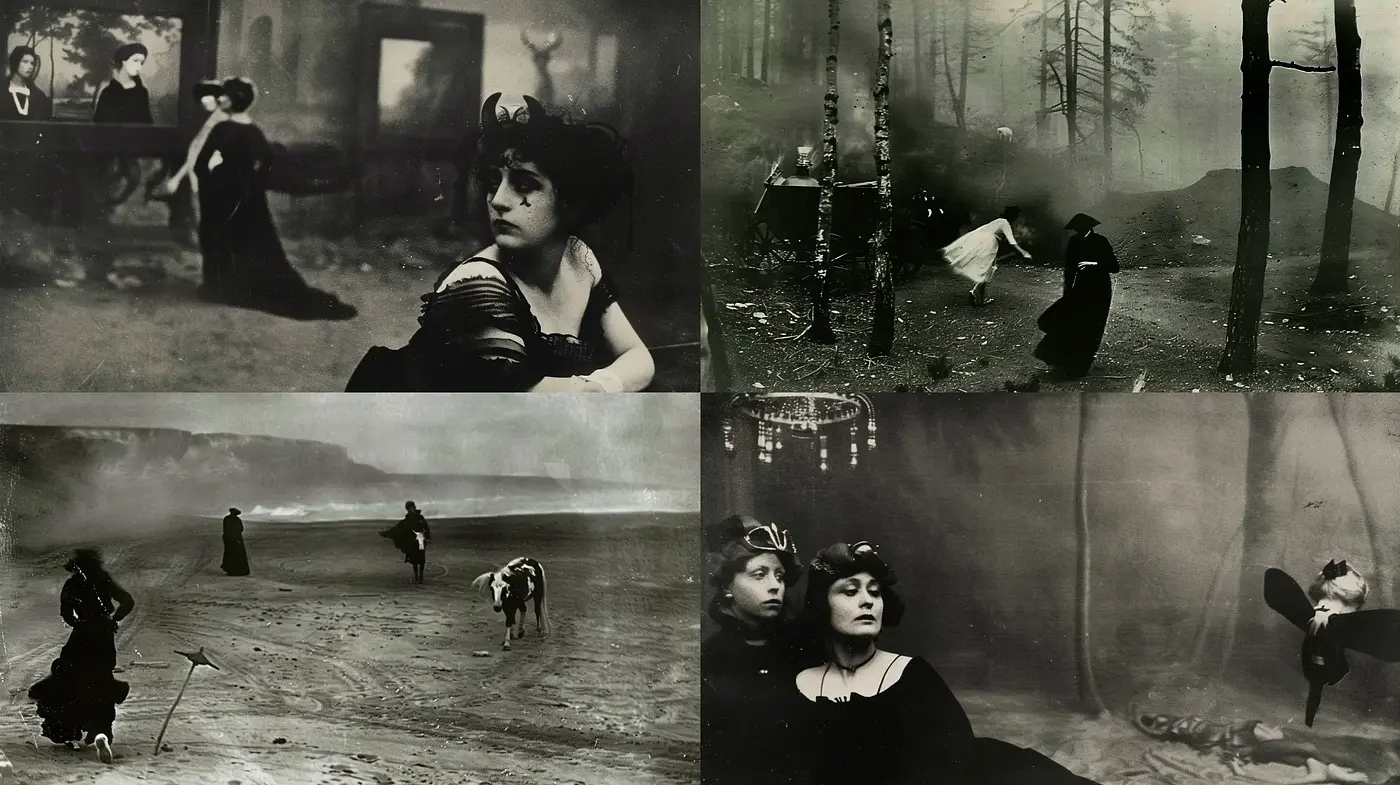Ethereal Monochrome Dreamscape: A Fusion of Vintage and Surrealism - Midjourney sref style