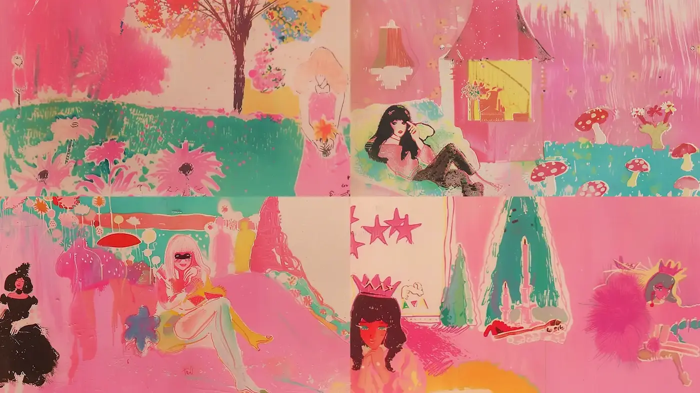 Whimsical and Playful Pink Fantasy Art Inspired by Pop Culture - Midjourney sref style