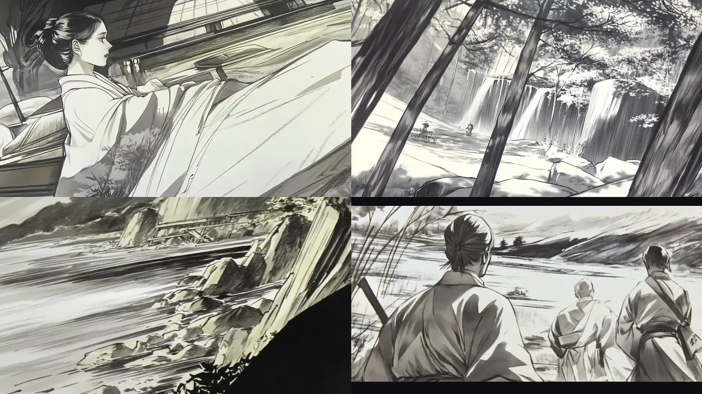Monochromatic Ink Wash Elegance - Midjourney sref style