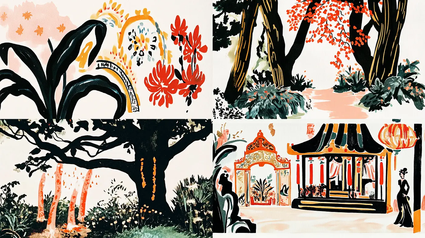Stylized Botanical Illustrations with Oriental Influence - Midjourney sref style