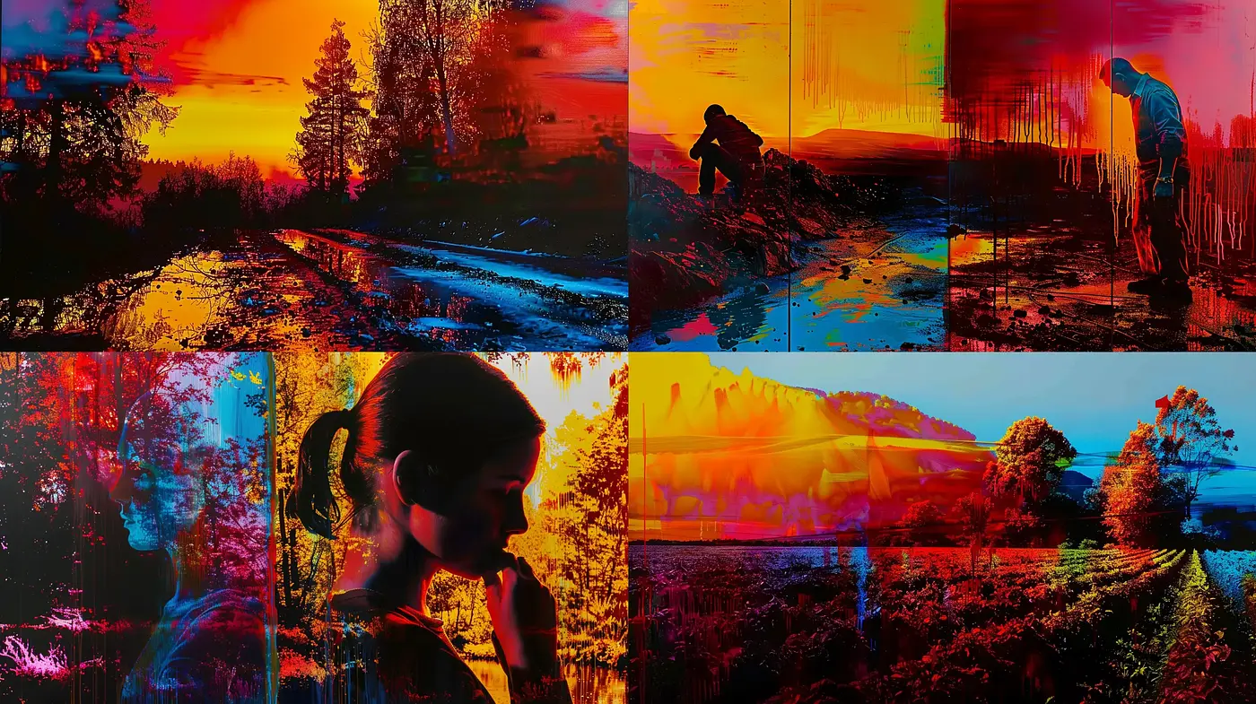 Abstract Expressionist Brushwork with Vivid Sunset Hues - Midjourney sref style