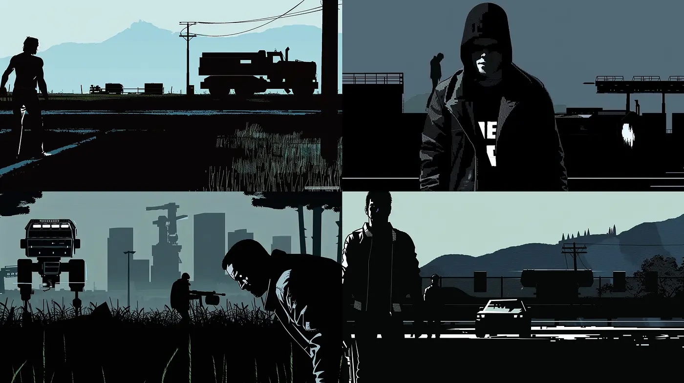 Nocturnal Silhouettes: A Study in Contrasting Monochrome - Midjourney sref style