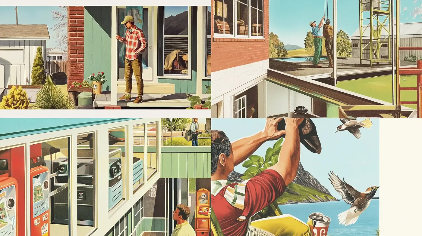 Mid-Century Modern Nostalgia with Vivid Storybook Illustration - Midjourney sref style