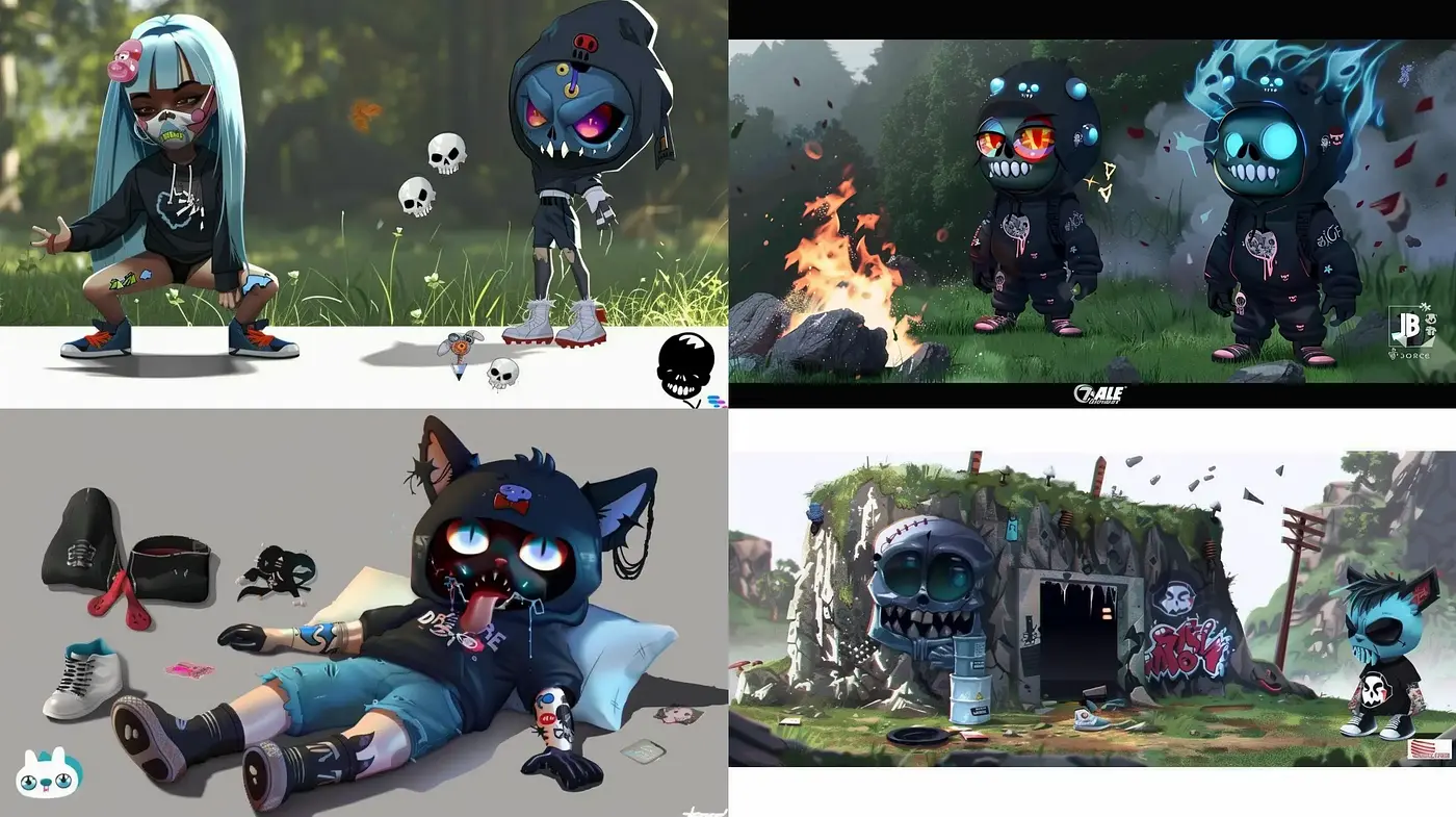 Consistent Stylized Character Design with a Street Art Twist - Midjourney sref style