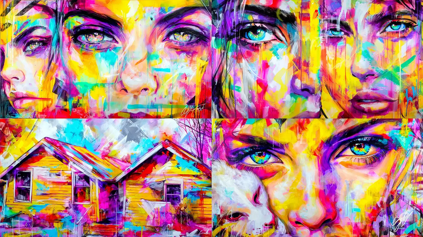 Vividly Expressive Contemporary Art with Emotional Depth - Midjourney sref style