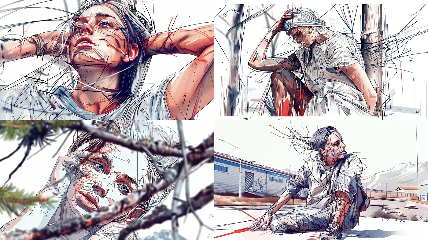 Dynamic Sketch-like Renderings with a Graphic Novel Flair - Midjourney sref style