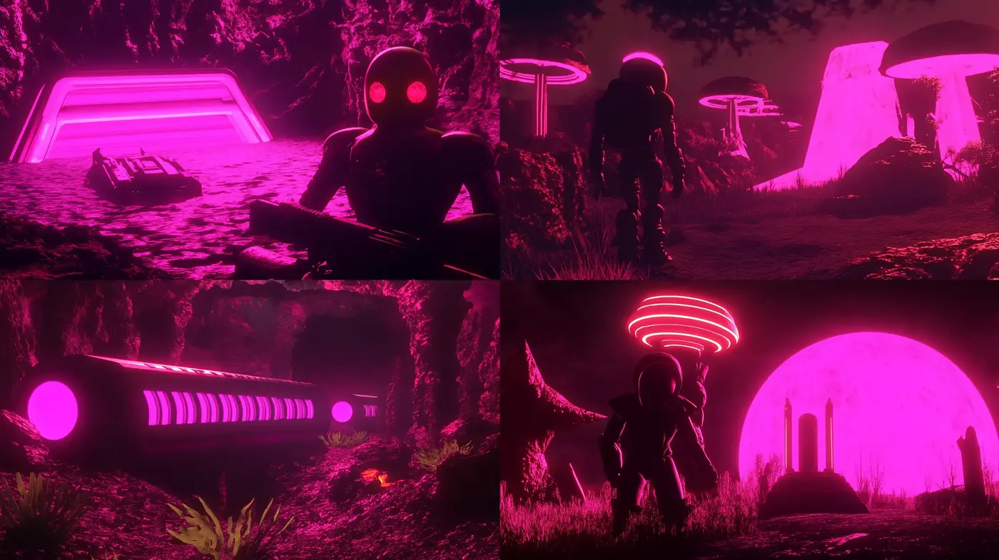Neon Noir Science Fiction Dreamscape - Midjourney sref style