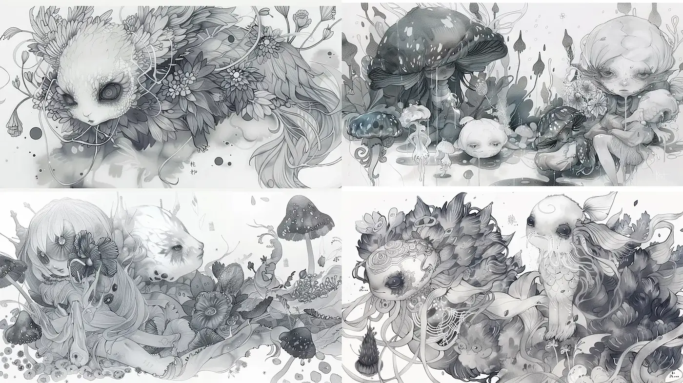 Ethereal Creature Studies with Mystical Flora and Fauna - Midjourney sref style