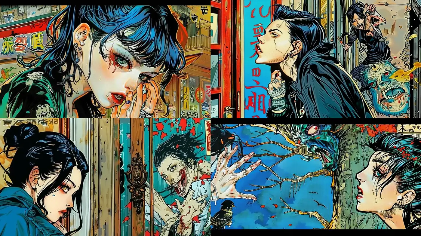 Vivid Cyberpunk Manga Fusion with a Gritty Edge - Midjourney sref style