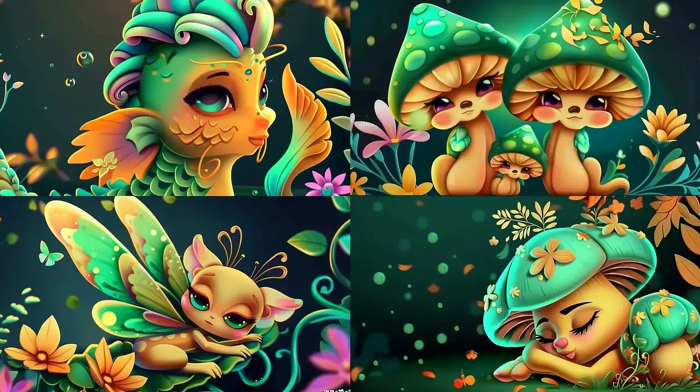 Whimsical Fantasy with Nature Inspirations and Soft Color Harmony - Midjourney sref style