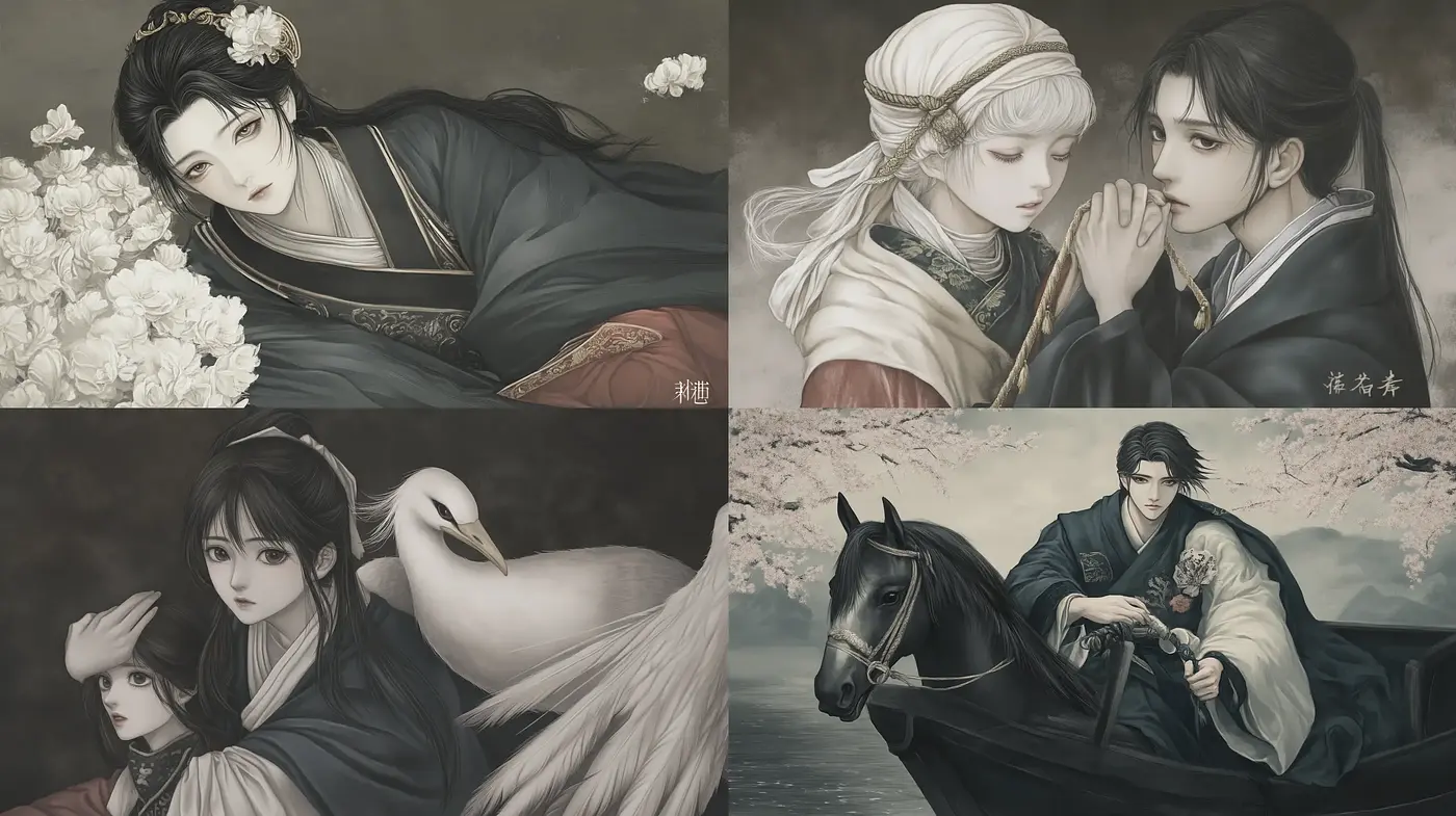 Ethereal Elegance in Monochromatic Hues: An Homage to Traditional East Asian Artistry - Midjourney sref style