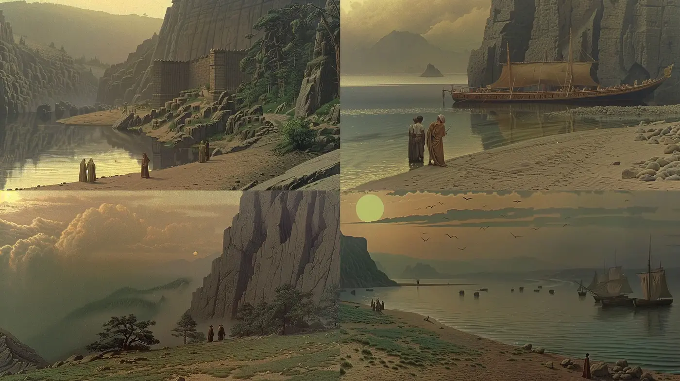 Ethereal Dusk Landscapes with a Harmonious Earthy Palette - Midjourney sref style