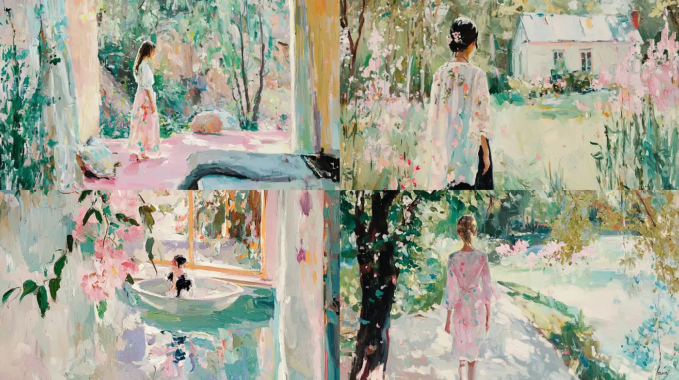 Pastoral Symphony in Brushstrokes: A Homage to Impressionist Serenity - Midjourney sref style