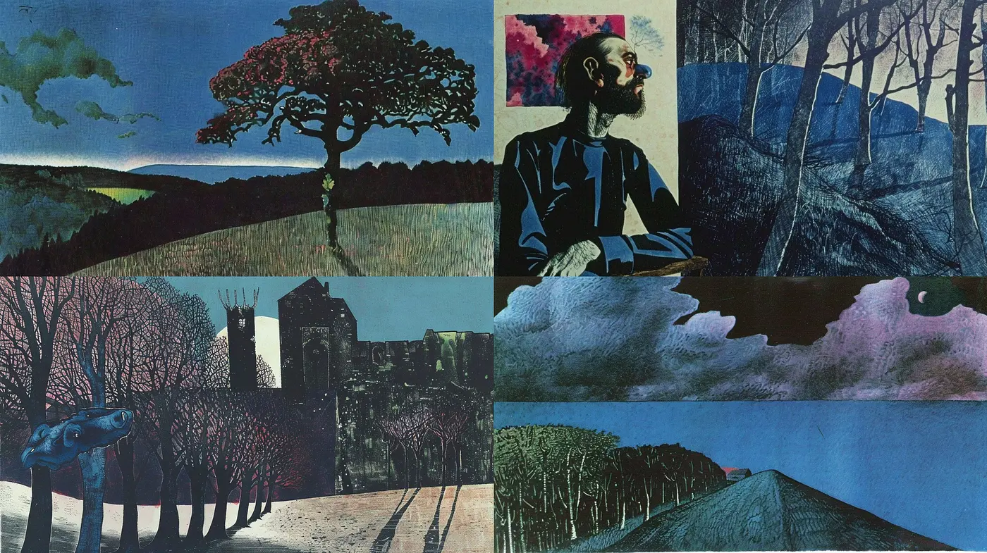 Stylized Nocturnal Dreamscape: A Fusion of Melancholy and Mystique in Cool Tones and Etched Textures - Midjourney sref style