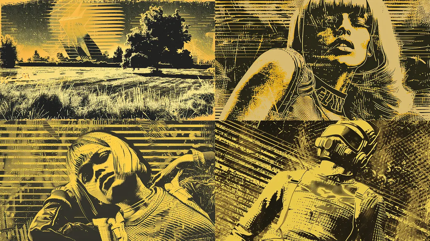 Monochromatic Retro-Futurism in High-Contrast Halftone - Midjourney sref style