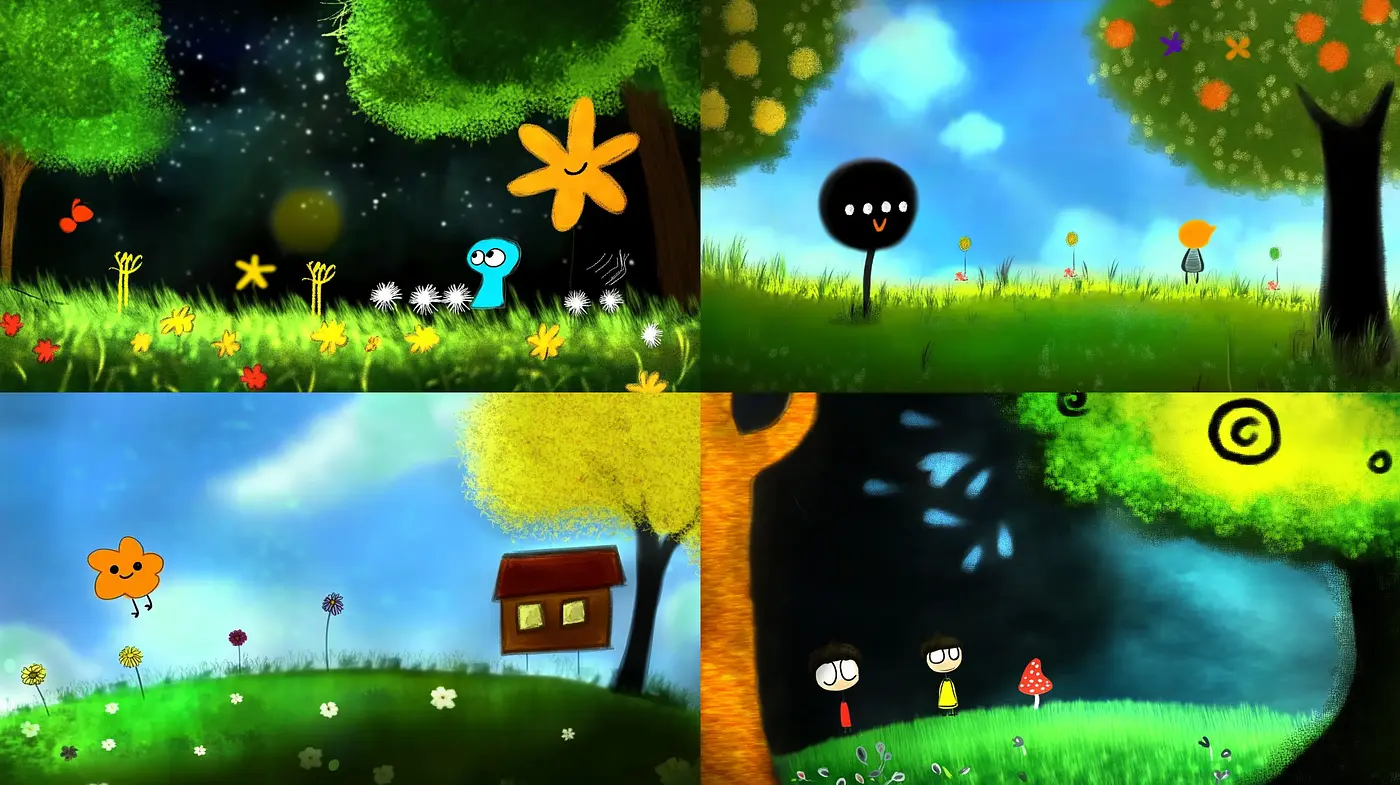Whimsical Fairytale Panorama with Lively Cartoon Influence - Midjourney sref style