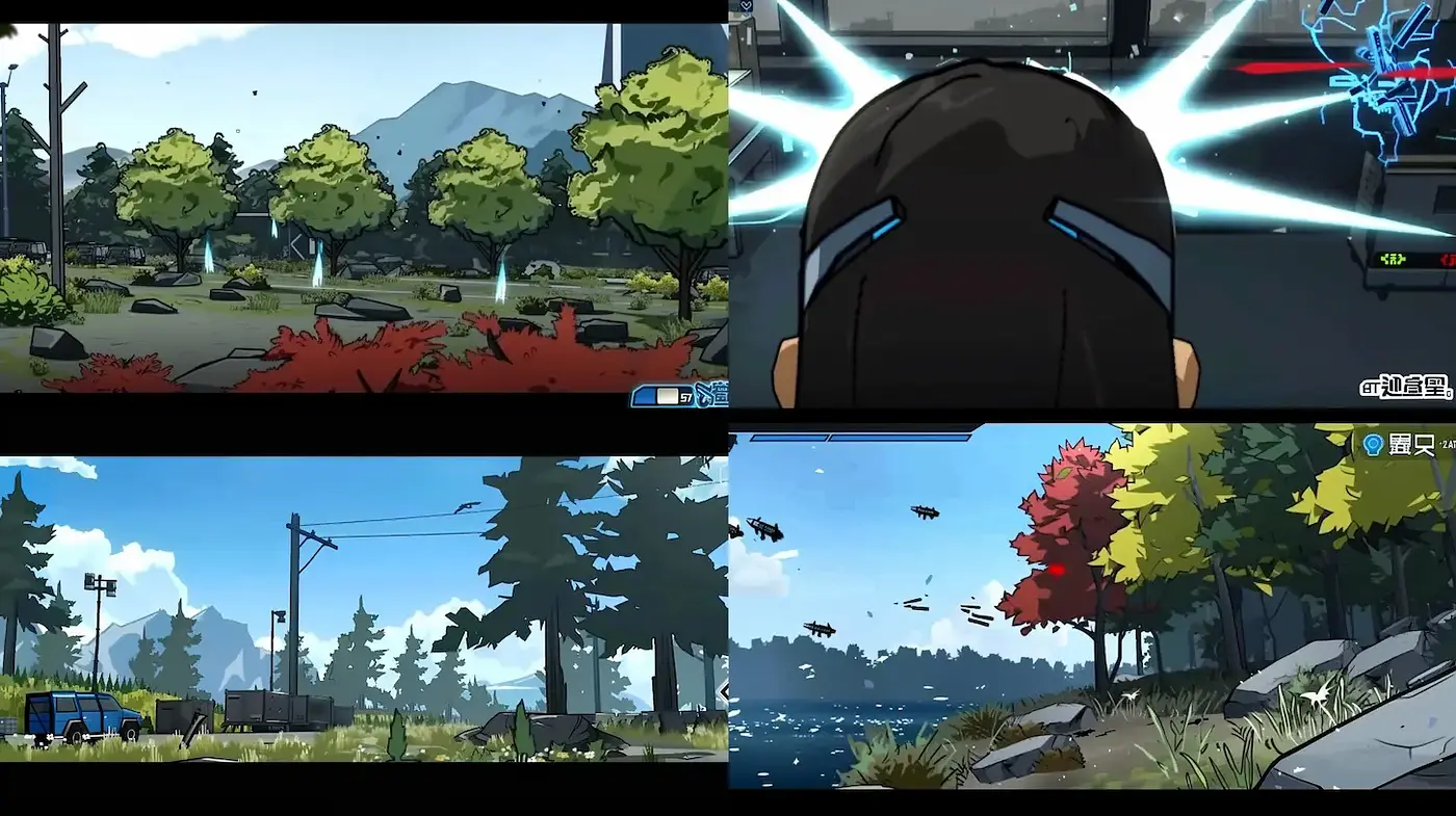 Vibrant and Graphic Animated Landscapes with a Blend of Nature and Technology - Midjourney sref style