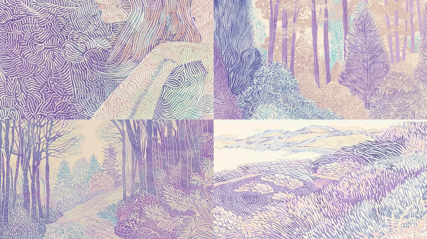 Whimsical Nature's Hues: A Dreamlike Journey in Pastel Textured Landscapes - Midjourney sref style