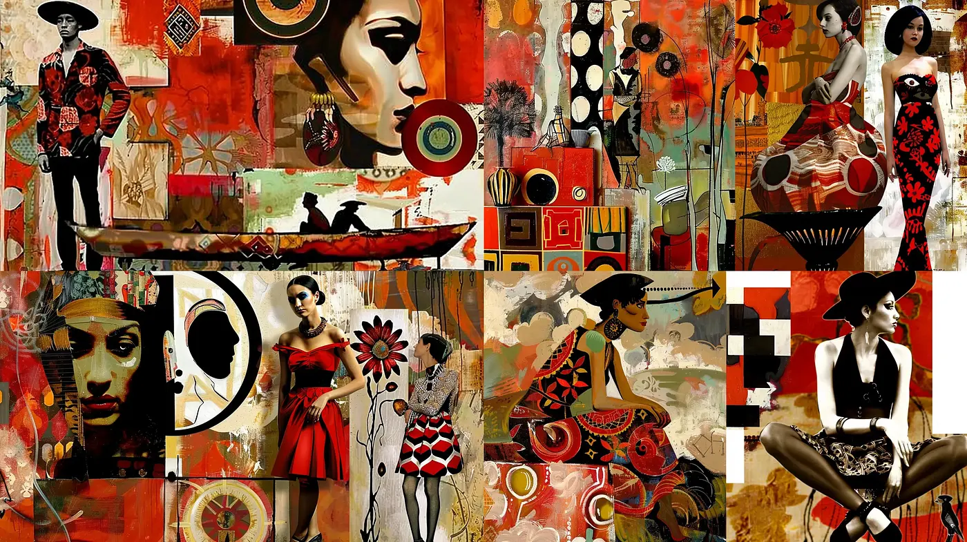Eclectic Fusion of Modernist Patterns and Vintage Fashion Elegance - Midjourney sref style