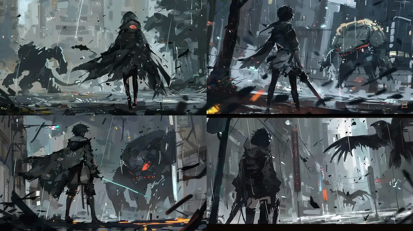 Dynamic and Atmospheric Cyberpunk-Inspired Art with a Gritty Aesthetic - Midjourney sref style