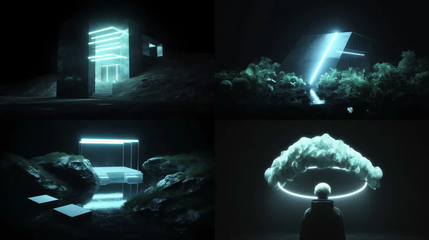 Futuristic and Ethereal Architecture with Glowing Elements - Midjourney sref style