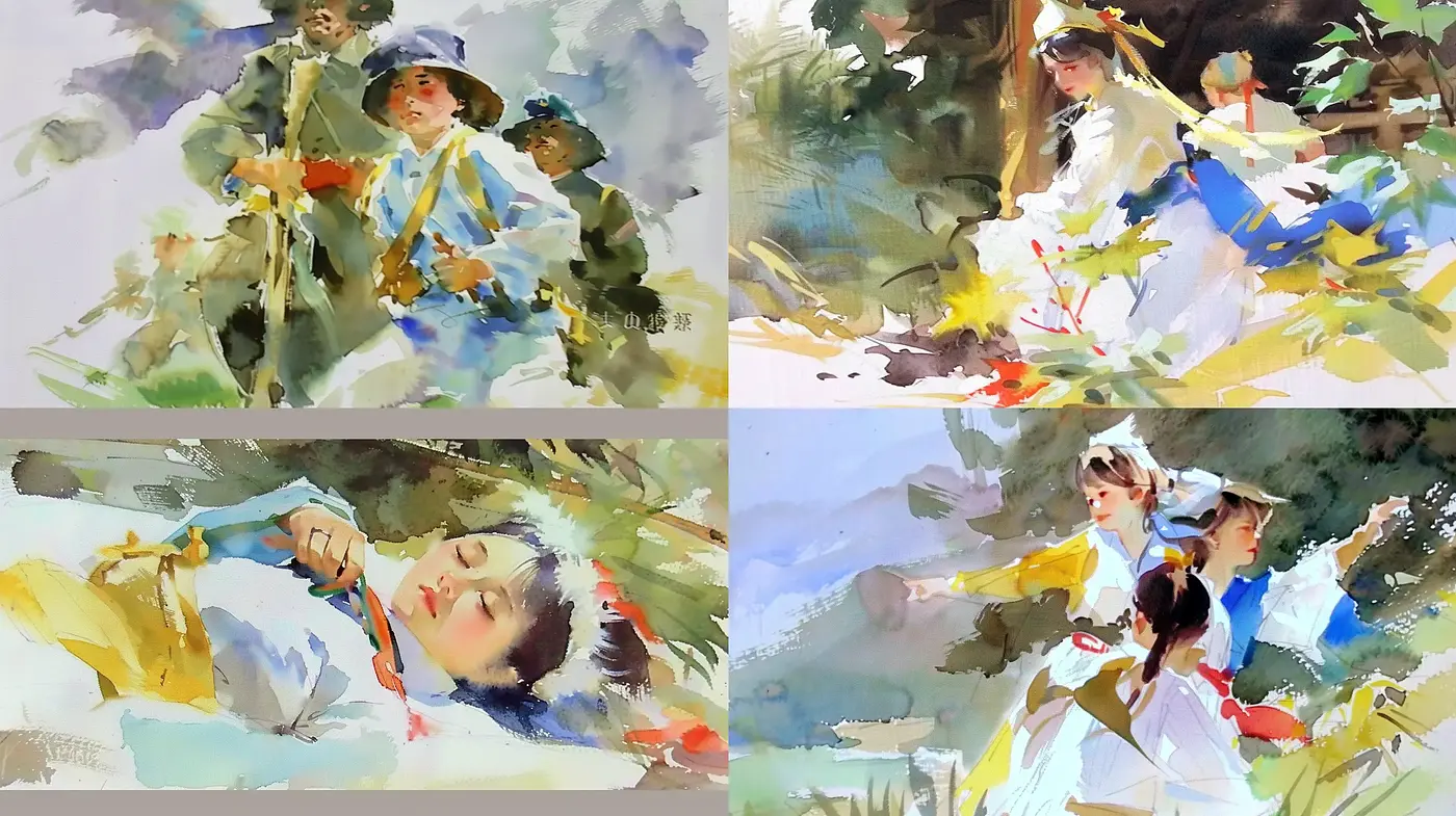 Luminous Watercolor Elegance with a Modern Impressionistic Touch - Midjourney sref style