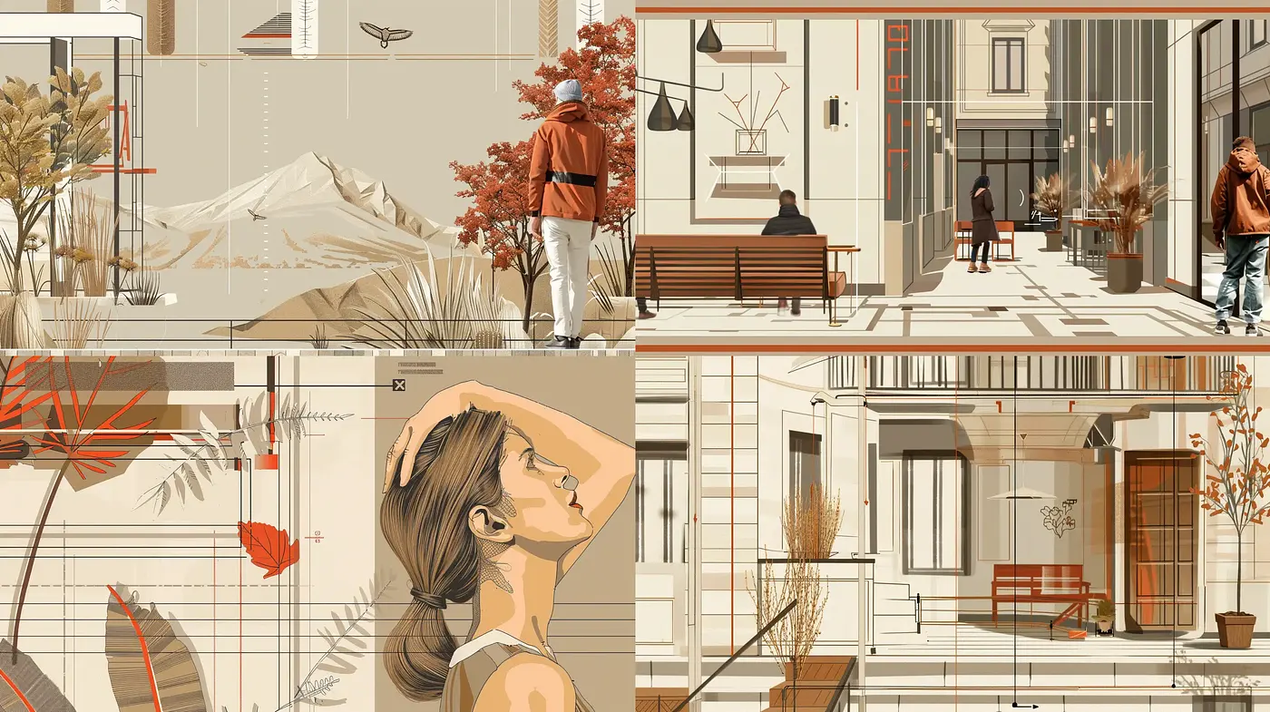 Architectural Draftsmanship with Autumnal Hues and Delicate Line Arbeit - Midjourney sref style