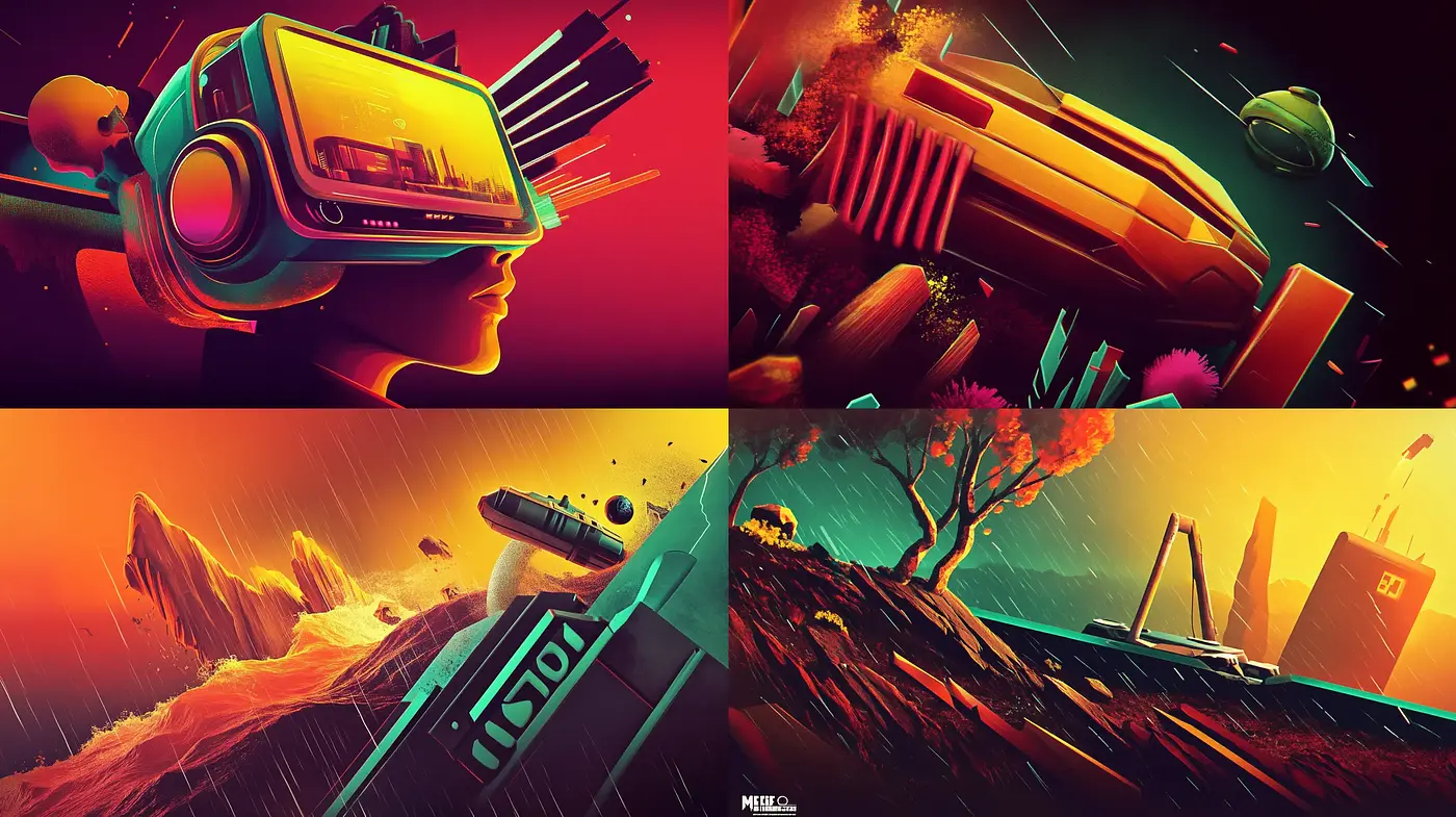 Futuristic Neon Dreamscape in an Illustrated Universe - Midjourney sref style