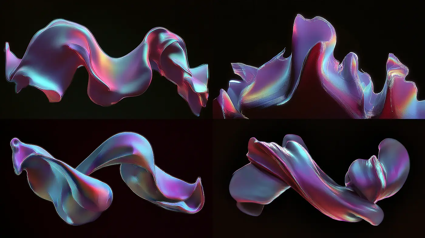 Fluid Abstract Forms with Ethereal Color Shifts and Glossy Surfaces - Midjourney sref style
