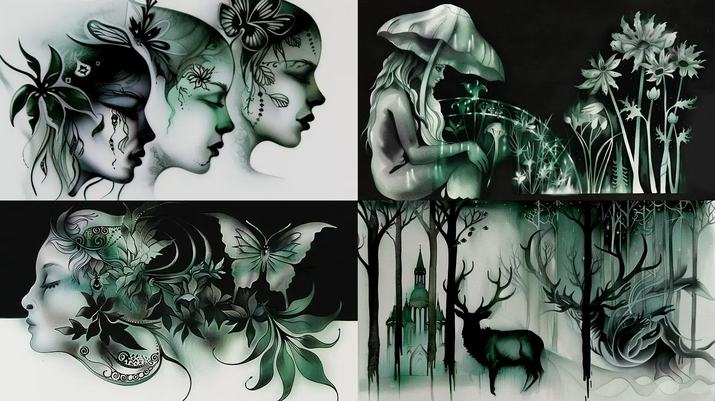Monotone Ethereal Dreamscape in Graphite Tones - Midjourney sref style
