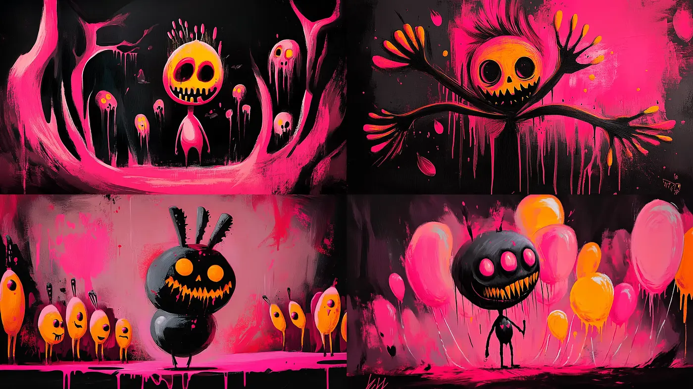 Vibrant Whimsy in a Haunting Dreamscape - Midjourney sref style