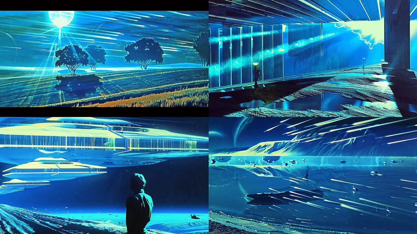 Sapphire Dreamscapes: The Luminous Essence of Sci-Fi Visions - Midjourney sref style