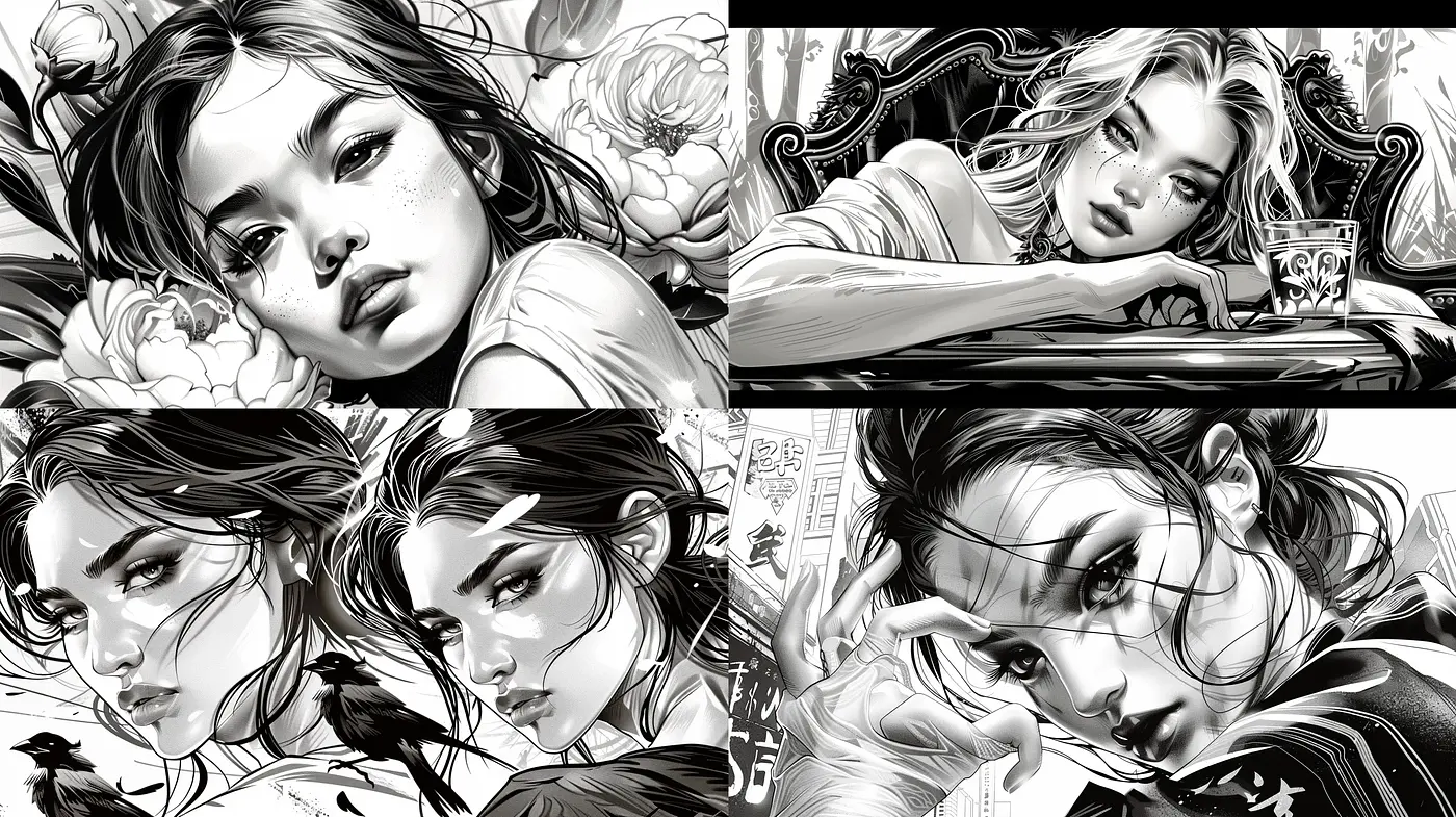 Monochrome Elegance: Intricate Graphite Illustrations with a Contemporary Edge - Midjourney sref style